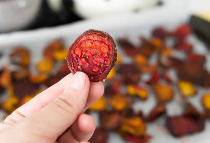 A purple beet that has been airfryed